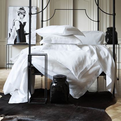 Alexandre Turpault Cluny Bedding is 100% linen and includes a duvet, flat sheet, shams, pillowcase.