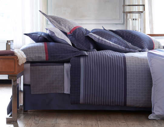 Alexandre Turpault Ewan Jacquard Bedding includes a duvet, flat sheet, shams.