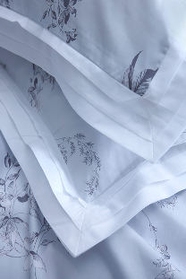 Alexandre Turpault Hellebore Bedding is 100% Egyptian Cotton Sateen and includes a duvet, flat sheet, shams.