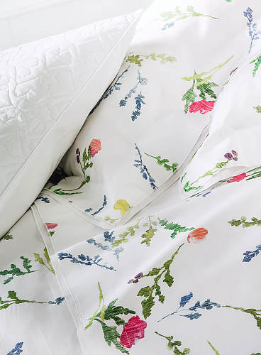 Alexandre Turpault Millefleur Bedding is 100% Egyptian Cotton Sateen and includes a duvet, flat sheet, shams.