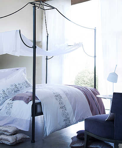 Alexandre Turpault Conti Jacquard Bedding includes a duvet, flat sheet, shams.