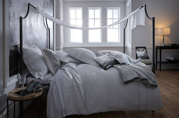 Alexandre Turpault Vendome Jacquard Bedding includes a duvet, flat sheet, shams.