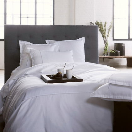 Alexandre Turpault Voltaire Bedding is 100% Egyptian Cotton Sateen and includes a duvet, flat sheet, shams.