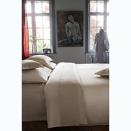 Alexandre Turpault Wesley Bedding is 50% linen/50% cotton and includes a duvet, flat sheet, fitted sheet, shams.