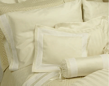 Bellino Olivia Hotel bedding is made with a 1ace applique on flats, shams, cases and
