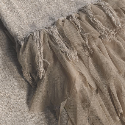 Couture Dreams Chichi Flax/Taupe Linen with Cascading Tulle Petal Throw - Image 2.