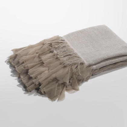 Couture Dreams Chichi Flax/Taupe Linen with Cascading Tulle Petal Throw - Image 3.