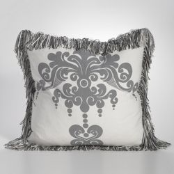 Couture Dreams Enchantique Decorative Pillows - Dark Grey with Multi-Color Fringe.