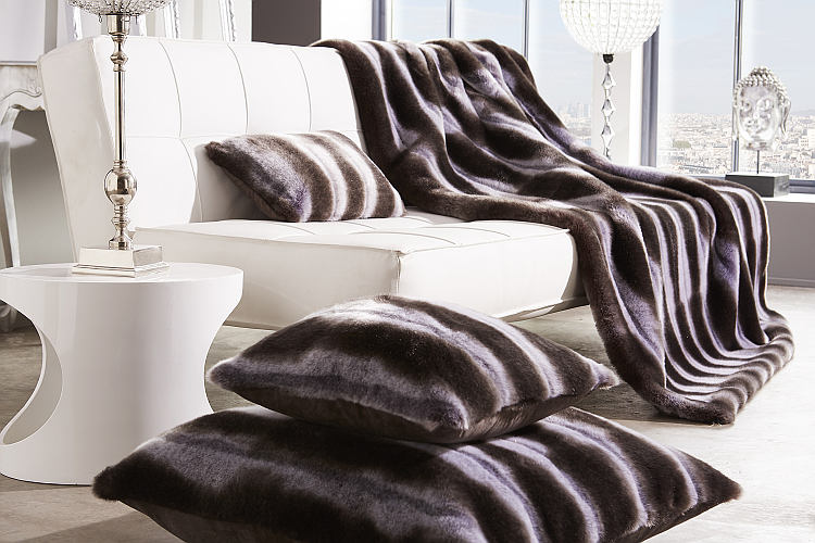 Evelyne Prelonge Luxe Faux Fur Bed Covers & Accessories in Chinchilla Black and White