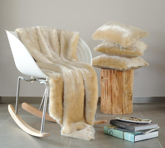 Evelyne Prelonge Cream Faux Fur Coverlets & Throws & Decorative Pillows