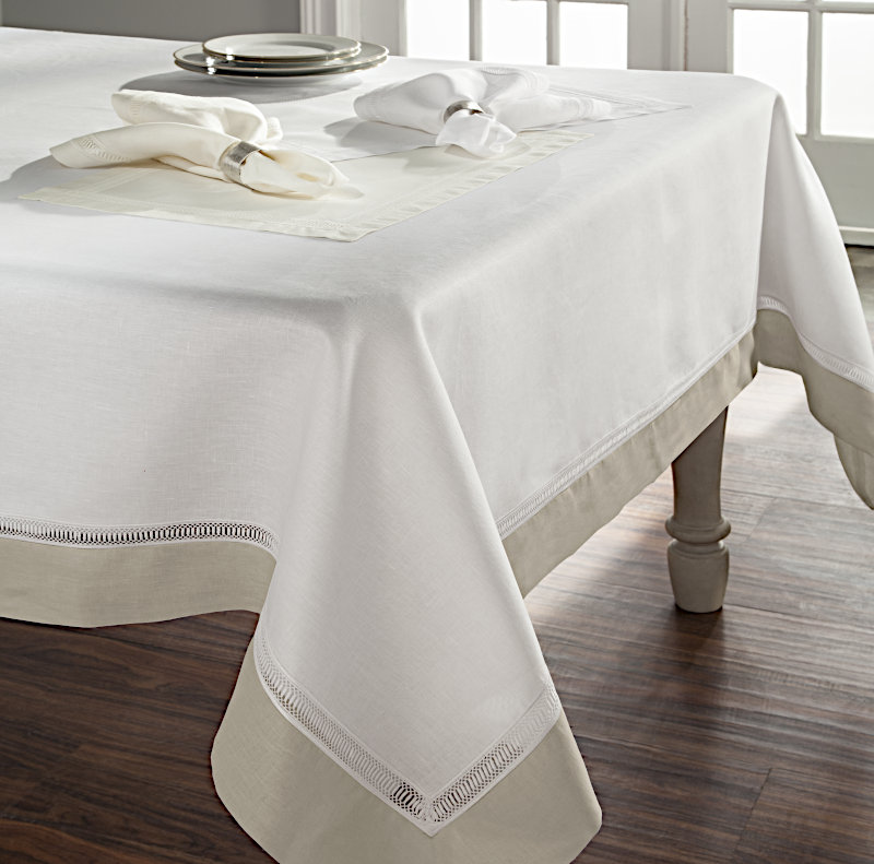 A simple collection of 100% Italian linen designed with a contrasting colored 1 inch linen inset.
