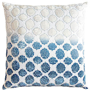 Kevin O'Brien Studio Tile Appliqued Linen Throw Pillow - Azul (22x22)