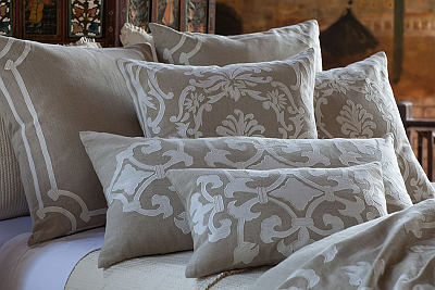 Lili Alessandra Angie Natural Linen with White Linen Applique Bedding Collection