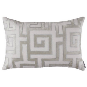 Lili Alessandra Hand Appliqued Pillows in White Linen with Silver Velvet Applique.