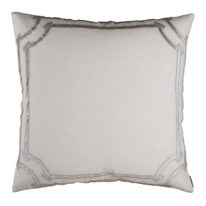 Lili Alessandra Hand Appliqued Pillows in White Linen with Silver Velvet Applique.
