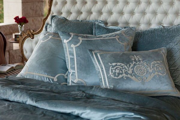 Lili Alessandra Diamond Quilted Ice Blue Velvet Coverlet Collection