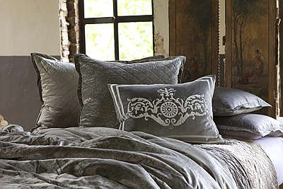 Lili Alessandra Chloe Diamond Quilted Silver Velvet Coverlet Collection - Closeup