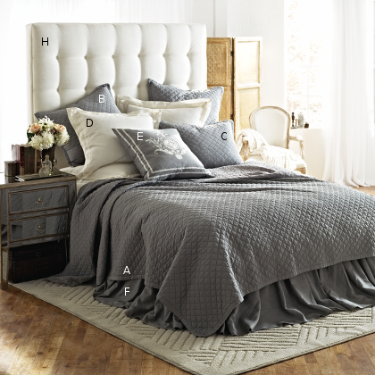 Lili Alessandra Emily Diamond Quilted Bedding Collection in Ash Gray Linen