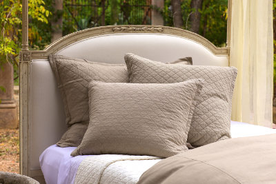 Lili Alessandra Emily Diamond Quilted Bedding in Flax Linen Collection