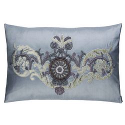 Lili Alessandra Hand Appliqued Pillows in Blue Silk With Silver Velvet Applique.