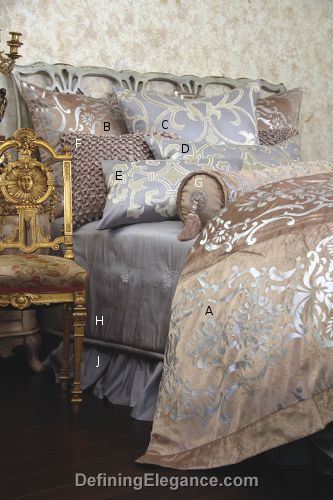 Lili Alessandra Louie Champagne Velvet with Silver Print Bedding Collection