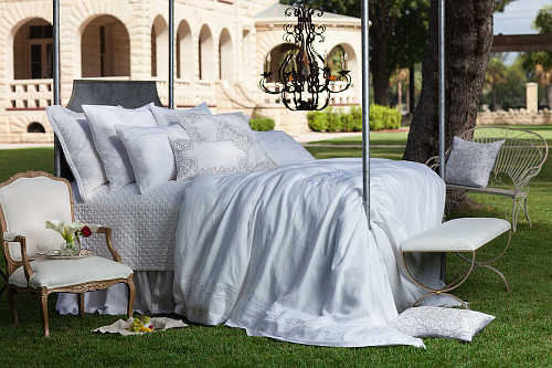 Lili Alessandra Marrakech - White Linen with White Linen Applique Bedding