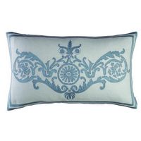 Lili Alessandra Hand Appliqued Pillows in Ivory with Blue Silk Applique