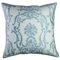 Lili Alessandra Hand Appliqued Pillows in Ivory with Blue Silk Applique