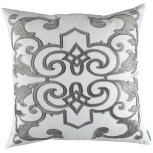 Lili Alessandra Mozart White Linen with Silver Velvet Applique Pillow