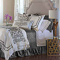Lili Alessandra Soho White Linen with Silver Velvet Applique Swatch Collection