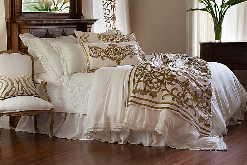 Lili Alessandra Theresa White Linen with Lace Bedding Collection