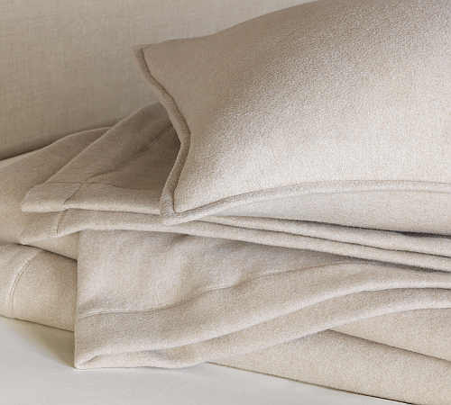 Nancy Koltes Brera Blanket & Shams is available in Bisque.