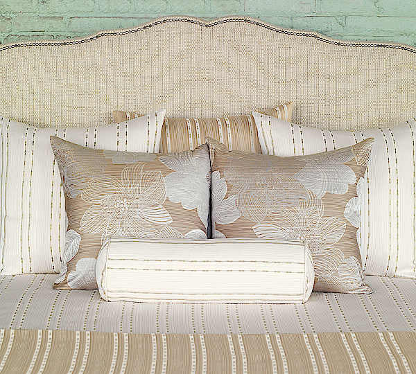 Nancy Koltes Linens Madison Coverlet & Shams & Dec Pillows - Headboard View