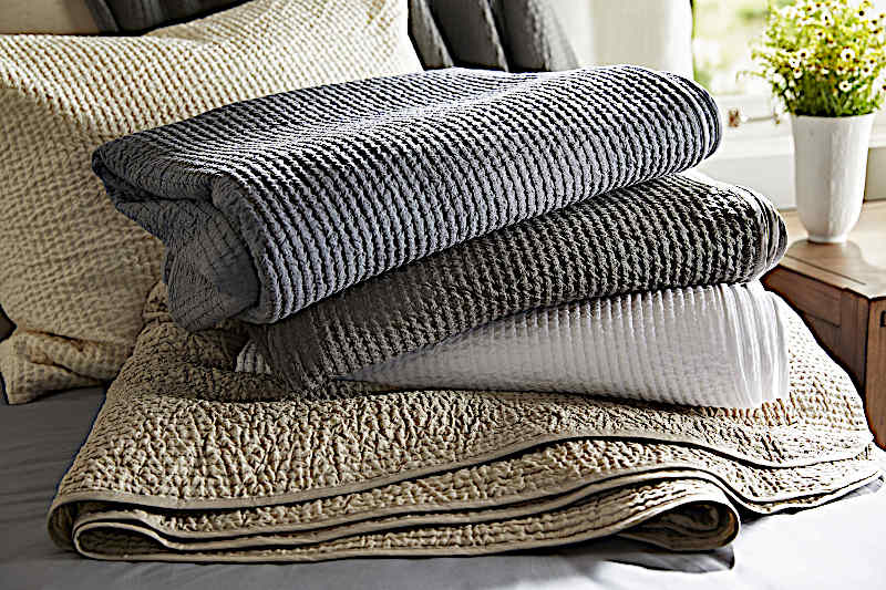 Malta bedding by SDH is available as a Coverlet and shams as shown on DefiningElegance.com