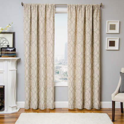 Softline Home Fashions Athens Scroll Drapery Panels are available in 6 color combinations.