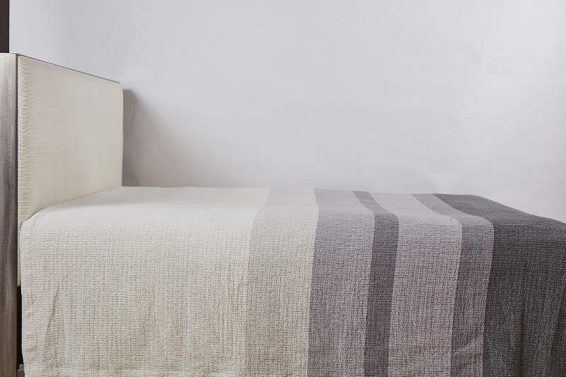 Ann Gish Pebble Stripe + Fringe Grey Set - Art of Home Collection - Featured Coverlet