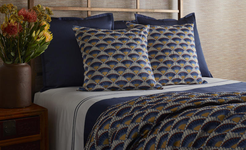 Ann Gish Designs Maiolica Duvet & Throw & Pillow Collection - Room View.