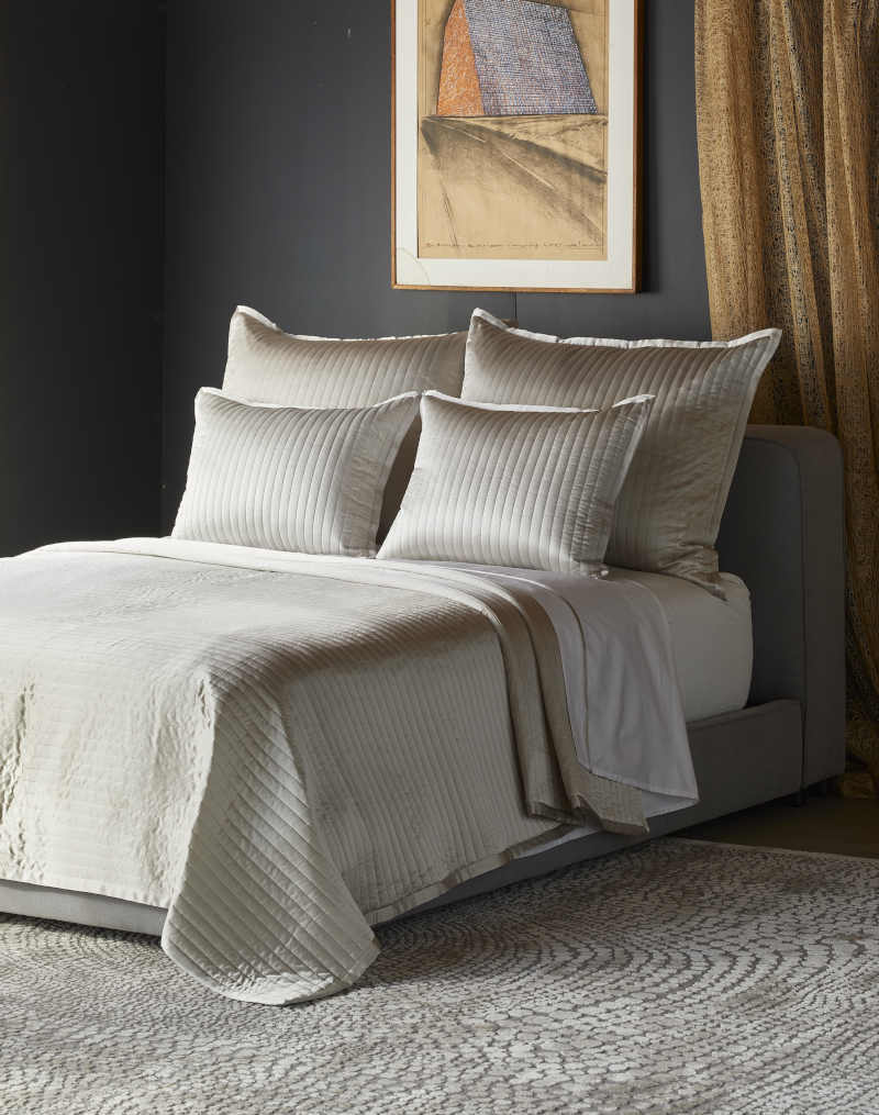 Ann Gish Designs Charmeuse Channel Coverlet & Box Spring Cover & Sham & Pillow Collection - Room View.