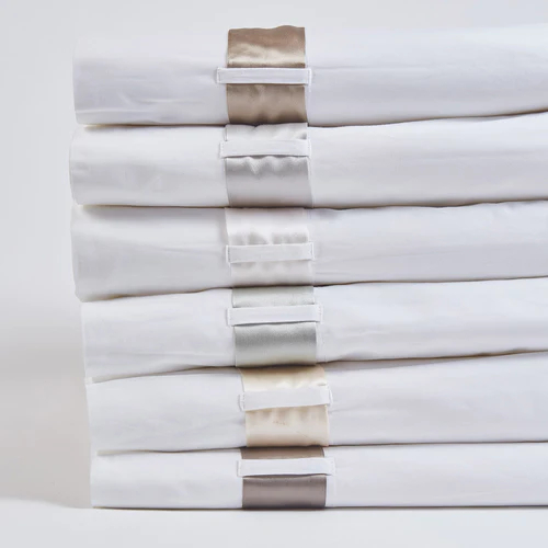 Ann Gish White Cotton Sheet Set With Silk Bands
