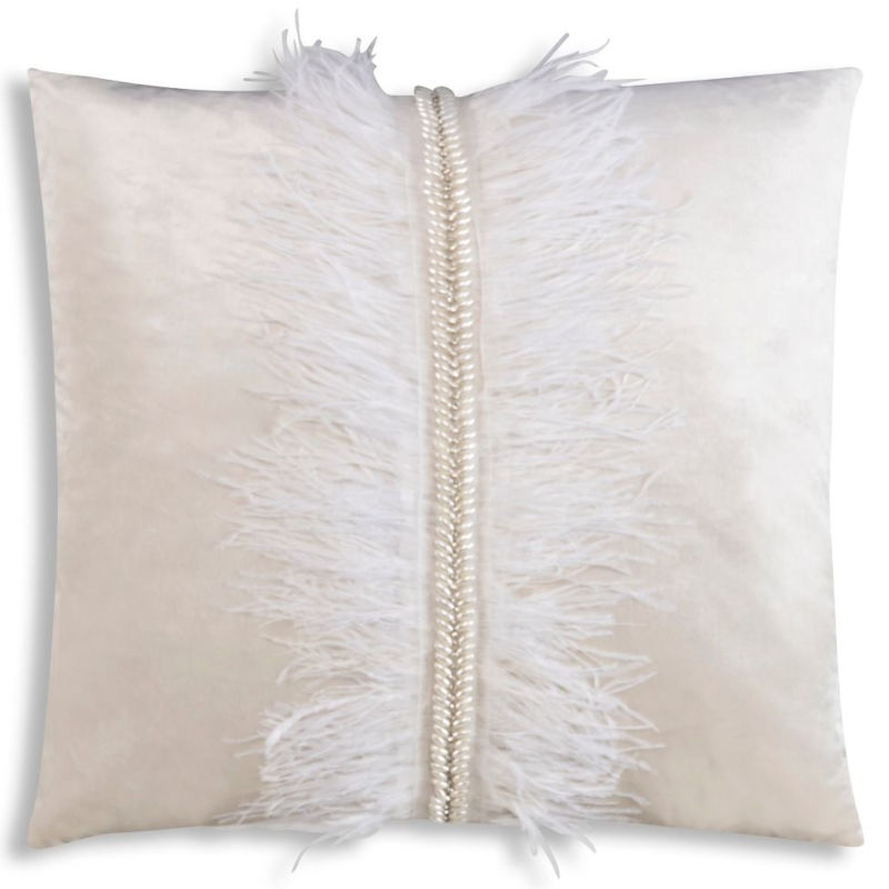 Rouched velvet pillow - Cloud9 Design Ava Velvet with Ostrich Feathers Decorative Pillows - AVA01J-IV (22x22).