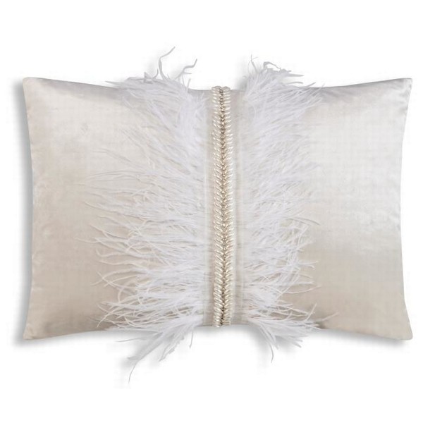 Rouched velvet pillow - Cloud9 Design Ava Velvet with Ostrich Feathers Decorative Pillows - AVA01C-IV (14x20).