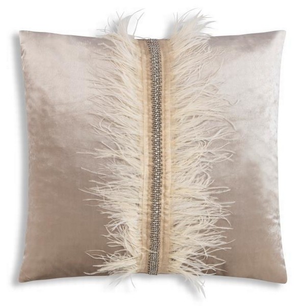 Rouched velvet pillow - Cloud9 Design Ava Velvet with Ostrich Feathers Decorative Pillows - AVA01J-BG (22x22).