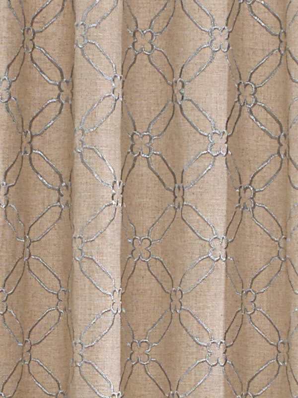 Diamond and four leave clover designed drapery with metallic silver embroidery - (Close Up).