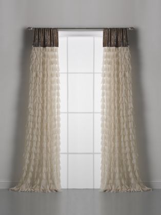 Couture Dreams Chichi Ivory Petal & Soft Earth Silk Velvet Window Curtain