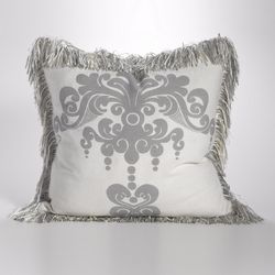 Couture Dreams Enchantique Decorative Pillows - Platinum with Multi-Color Fringe.