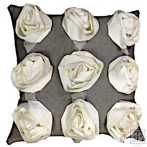 This jute base decorative pillow is accented with beautiful roses that are sure to brighten up any room with romantic ambiance.