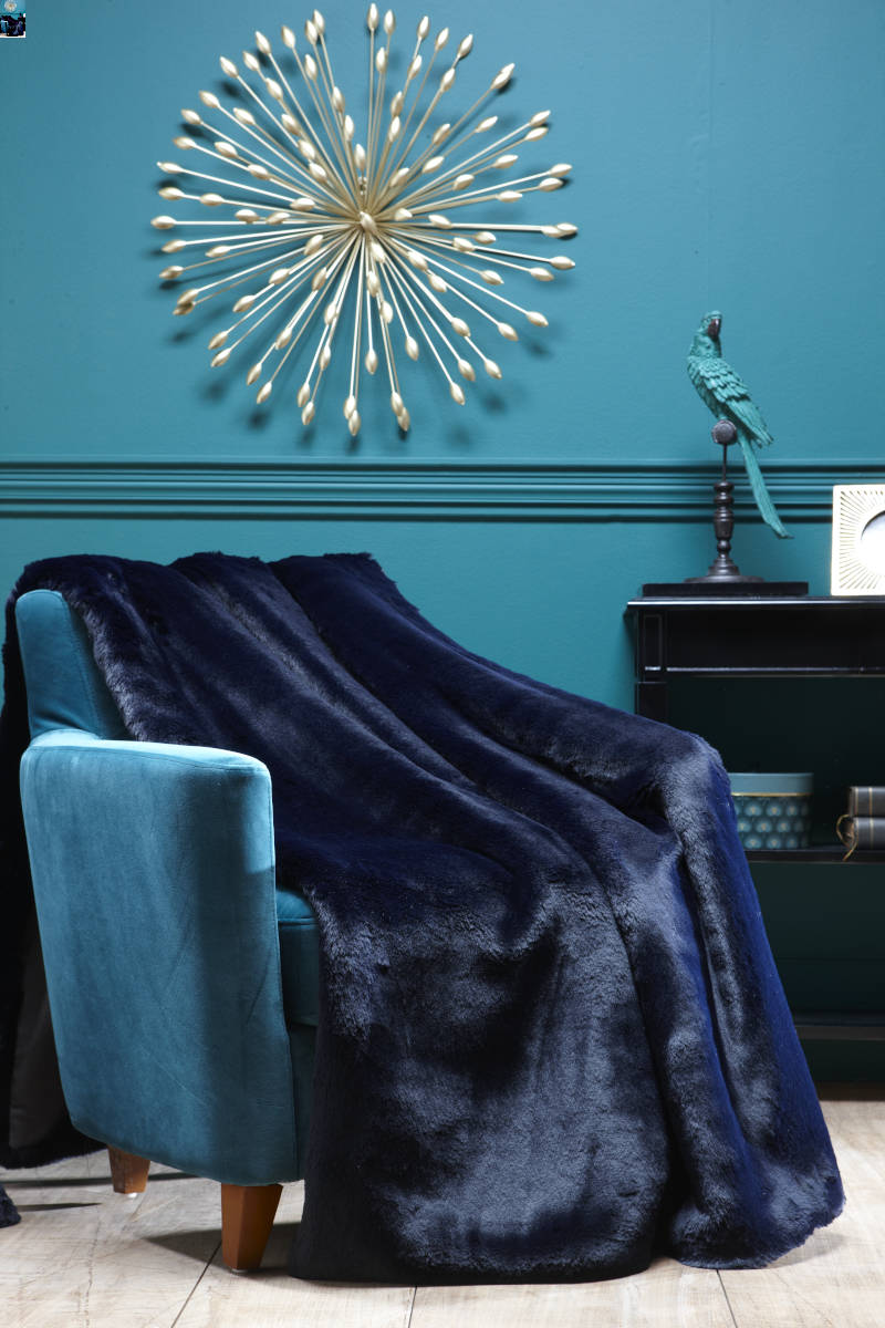 Evelyne Prelonge Navy Blue Luxe Faux Fur Bedding and Accessories