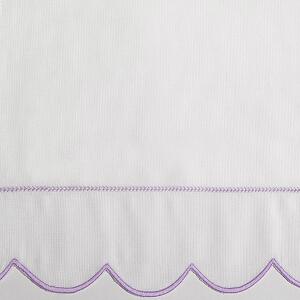 Home Treasures Amelia Bedding Fabric sample - Miller White/Violet Piana embroidery.