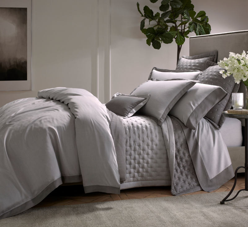 Home Treasures Celeste Bedding includes a duvet, flat sheet, fitted sheet, shams, pillowcases, and dust ruffle.