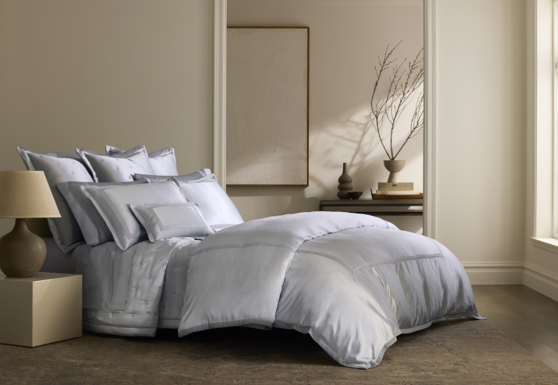 Home Treasures Lustro, a silk Bedding includes a duvet, dust ruffle, shams, pillowcases - Room View.